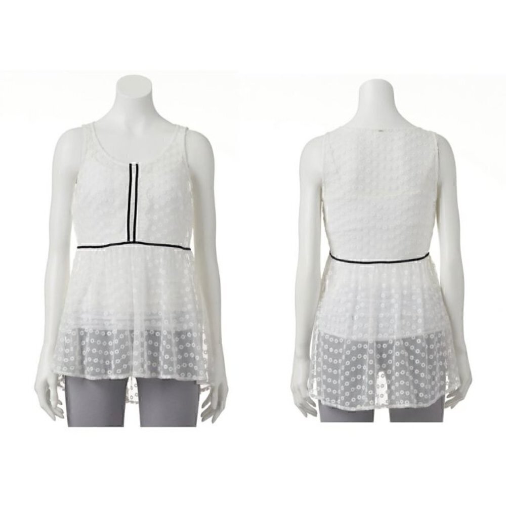 Lauren Conrad LC White Lace Black Ribbon Swiss Dot Sleeveless Top (Womens S)